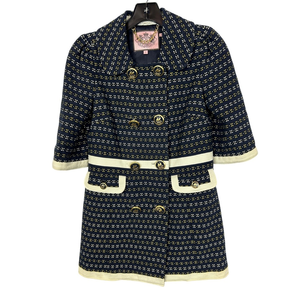 Old Money Juicy Couture Navy Cream Double Breasted Coat Nautical Preppy Small